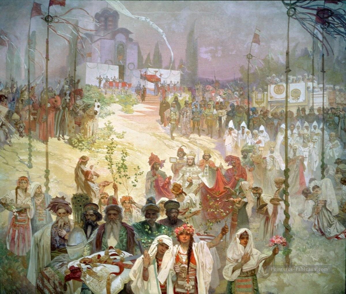 Couronnement de l’empereur Duaan dans l’épopée slave Alphonse Mucha Peintures à l'huile
